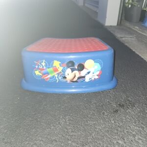 Disney Mickey Mouse Blue Step Stool with Red Top and Colorful Graphics